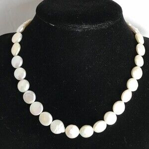 Vintage Handmade Coin Pearl Choker Necklace Sterling Wish Charm Heart Toggle 15"